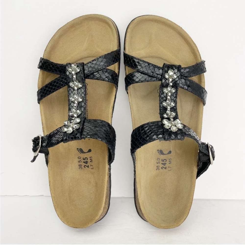 Birkenstock Betula Tango Black Snake Print Crystal Open Back Sandals - Picture 2 of 12